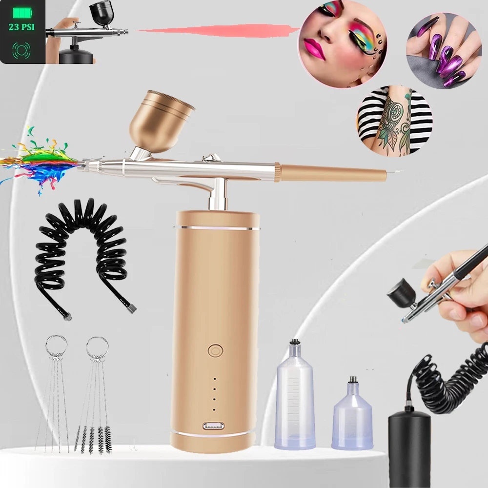 Portable Airbrush Kit Wireless Air Brush with Compressor Electrical Handheld Spray Gun Coloring Tattoo Graffiti Graphic Model