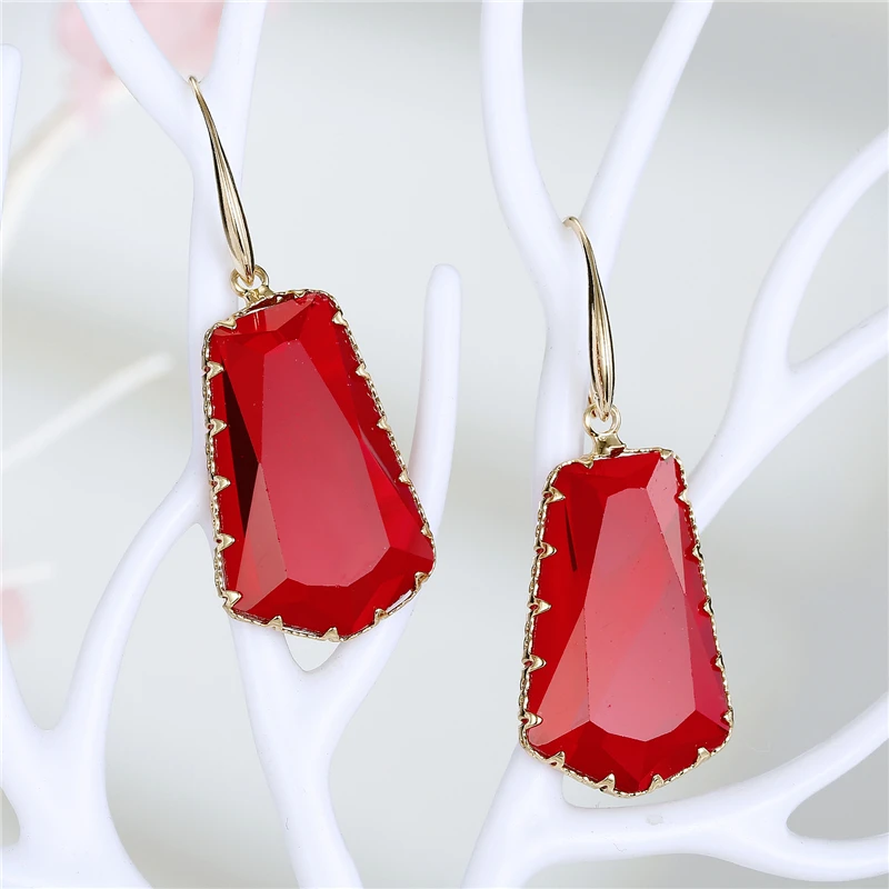 1Pair Big Statement Rhinestone Ear Dangle Earing Geometric Colorful Crystal Drop Earrings For Womens Female Jewelry Eardrop E342