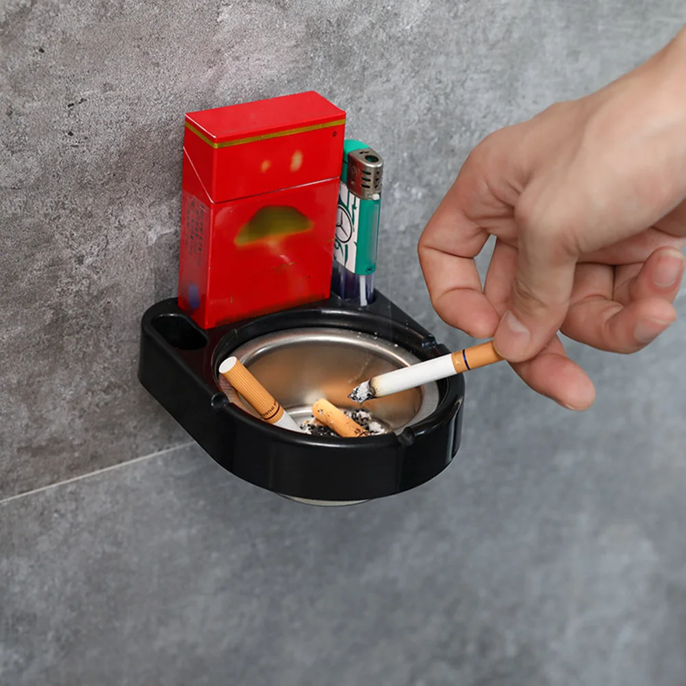 

1pc Wall Mounted Ashtray Stainless Steel Detachable Inner Tank Abs Material Bathroom Toilet Bedroom Balcony Cigarette Storage