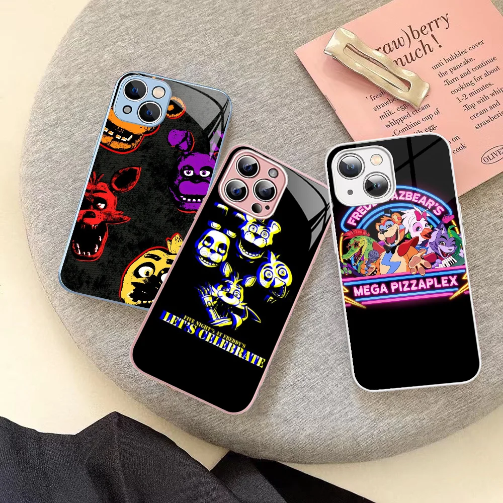 Fnaf Five-nights-At-Freddys Anime Phone Case Tempered Glass For Iphone 14 13 12 11 Pro Mini XS MAX 14Plus X XS XR Cover