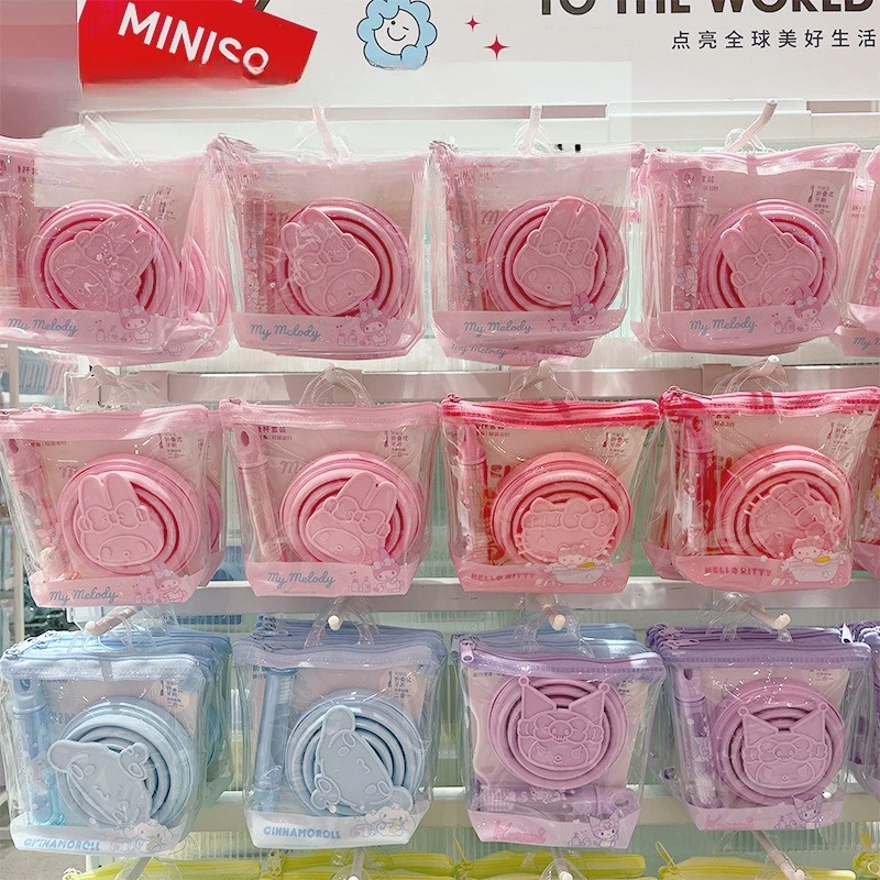 

MINISO Sanrio Hello Kitty Kuromi Foldable Toothbrush Cup Set with Travel - Portable Toothbrush and Storage Bag