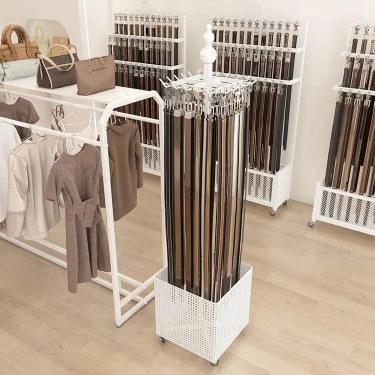 Clothing store square belt storage bag display rack belt tie shelf floor rotating mobile display rack