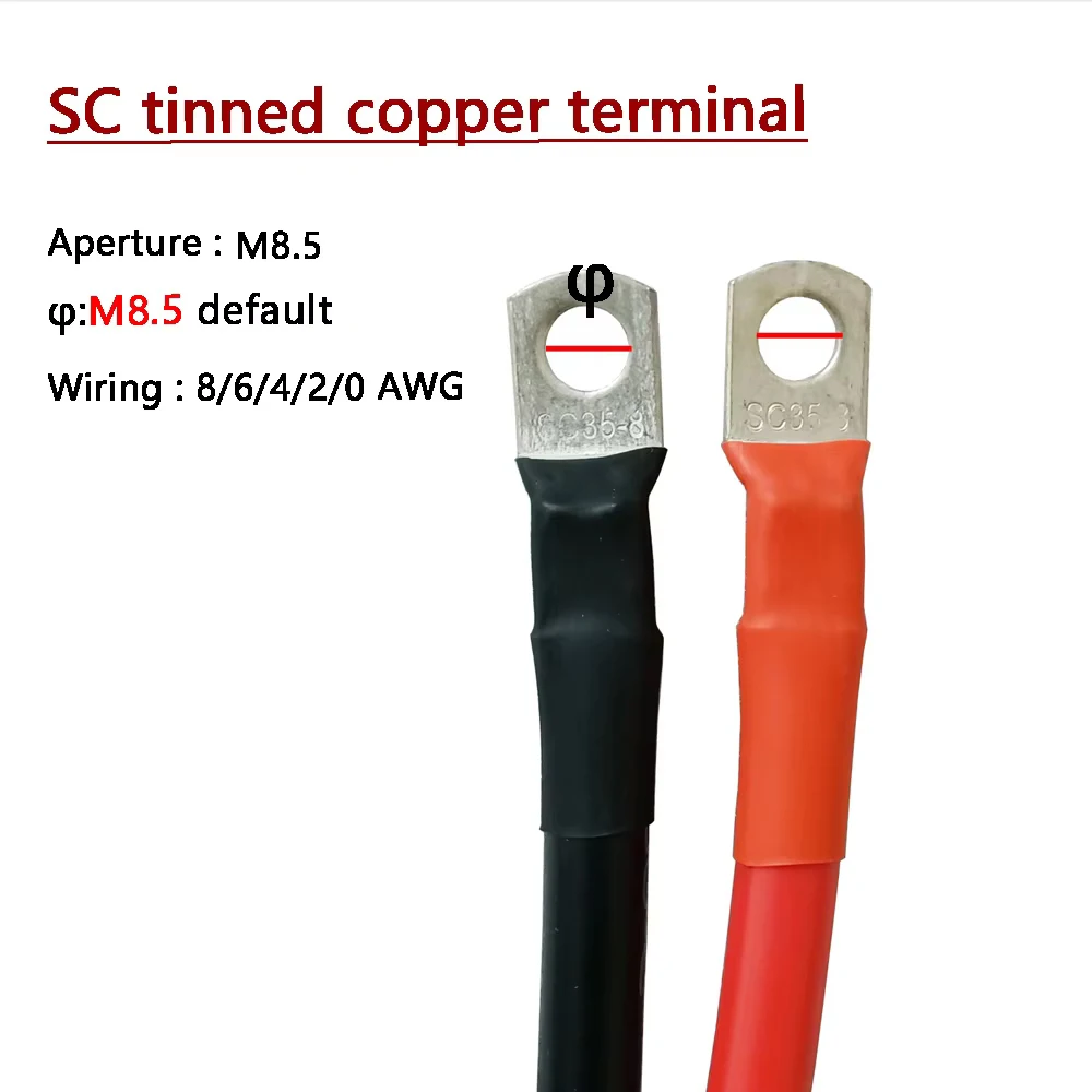 Soft Car Battery Connection Cable 8/6/4/2/0AWG Silicone Wire with M8 Tinned Copper Lugs For Solar Inverter,Battery,Car ,UPS .Set