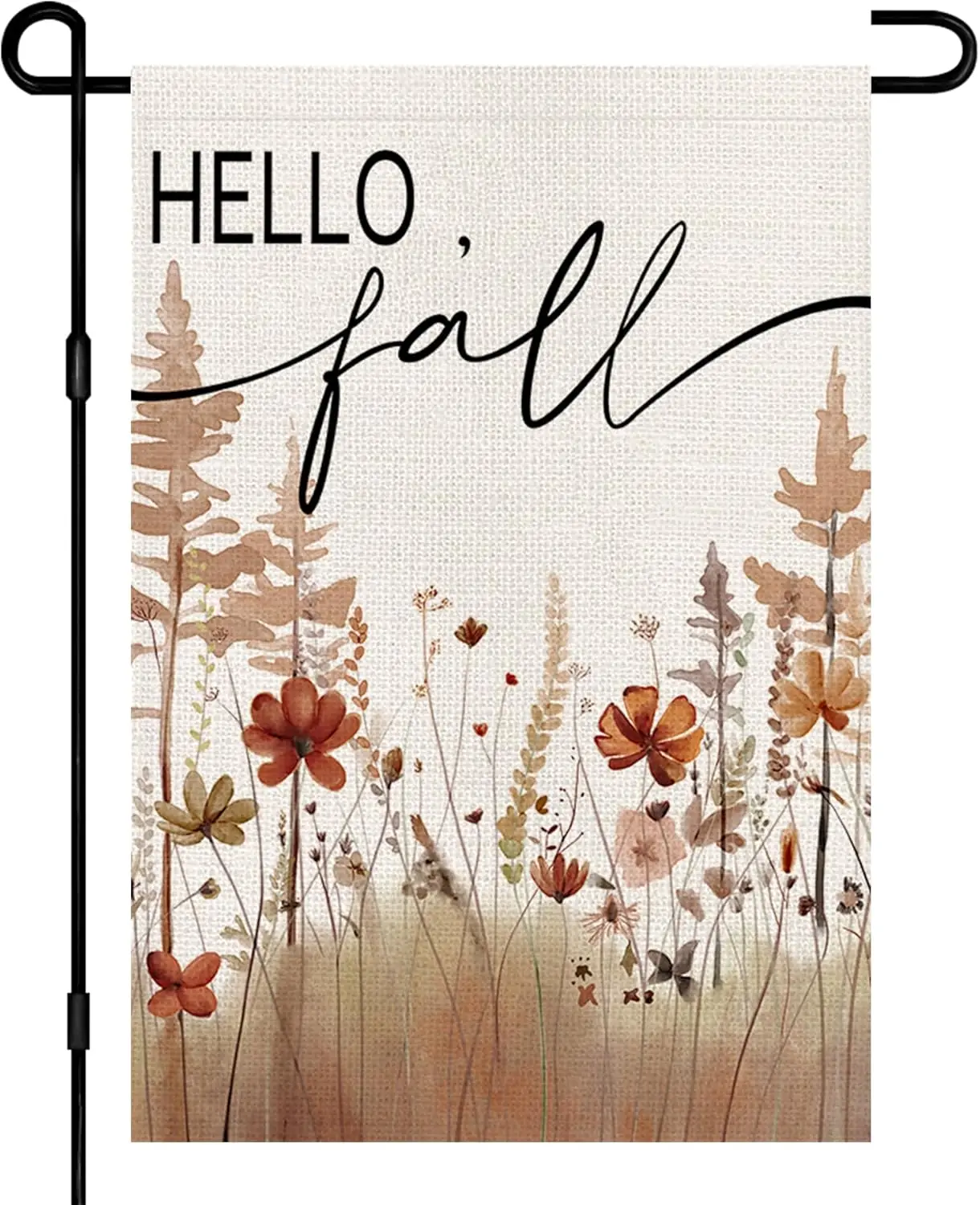 Hello Fall Garden Flag Burlap 12x18 Inch Double Sided, Autumn Seasonal Plant Floral Farmhouse Style Sign Lawn Small Flags Yard O