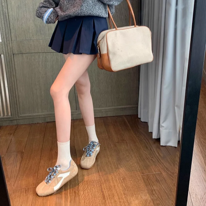 حذاء كاجوال جديد من الجلد الأصلي بتصميم كلاسيكي متباين ومقدمة مربعة الشكل بتصميم كاجوال للنساء #3