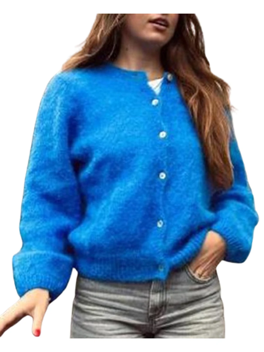 Women Fashion Cardigan Solid Color Long Sleeve Sweater Button-Down Fall Casual Soft Knit Coat