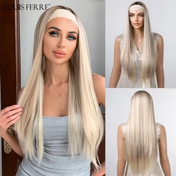 LOUIS FERRE Peluca de cabello sintético rubio platino para mujer, pelo largo y liso, sin pegamento, sedoso, con banda para la cabeza