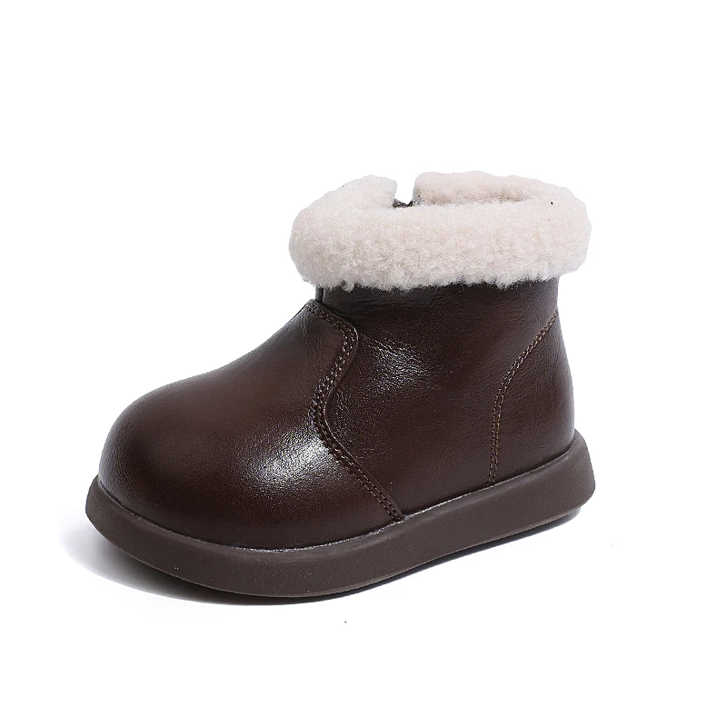 جديد الشتاء الطفل الثلوج الأحذية للجنسين الجلود لطيف الفتيان الفتيات أحذية دافئة القطن الاطفال أحذية رياضية لينة أسفل طفل رضيع الأحذية #1