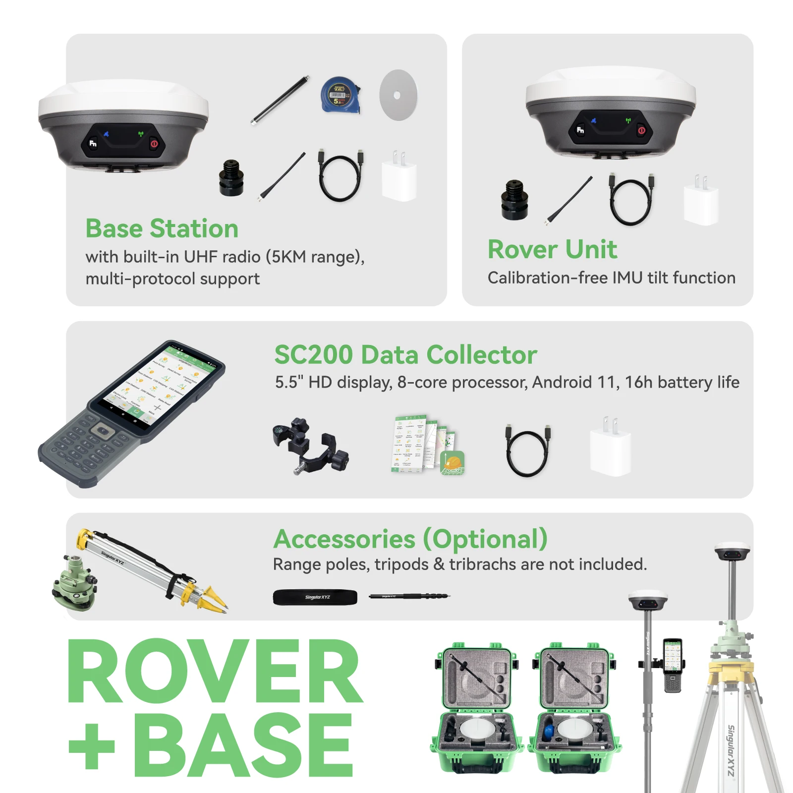 Promozione fine anno! SingularXYZ E1 Lite GNSS RTK Base Rover Set Software permanente ad alta precisione da 2 cm per drone per rilevamento terrestre