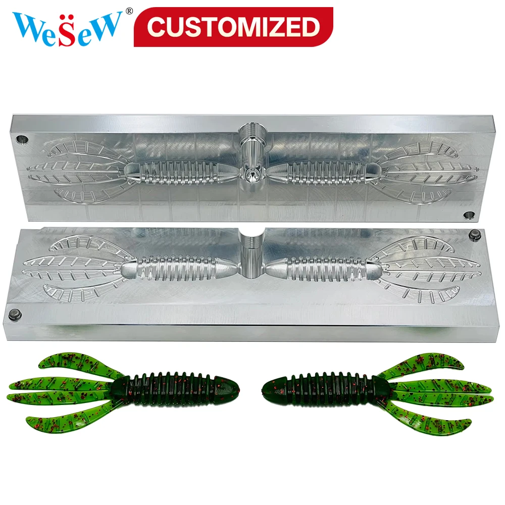 

Custom-made cast aluminum soft bait molds for fishing lures 5-7 cm injection molds for resin bass soft plastic shrimp lures