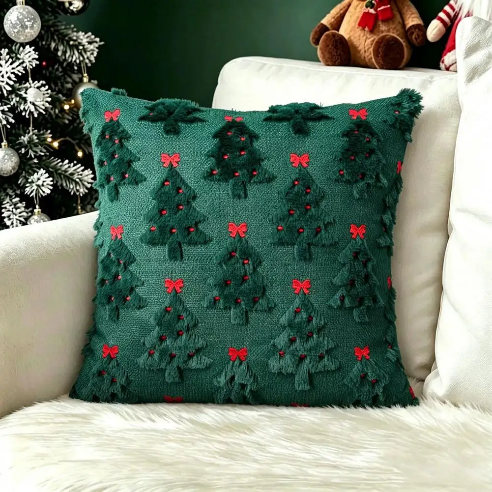 1pc Christmas Decorative Throw Cushion Knitted Christmas Tree Pattern For Living Room Sofa Cushion Cover Christmas Pillow Cover