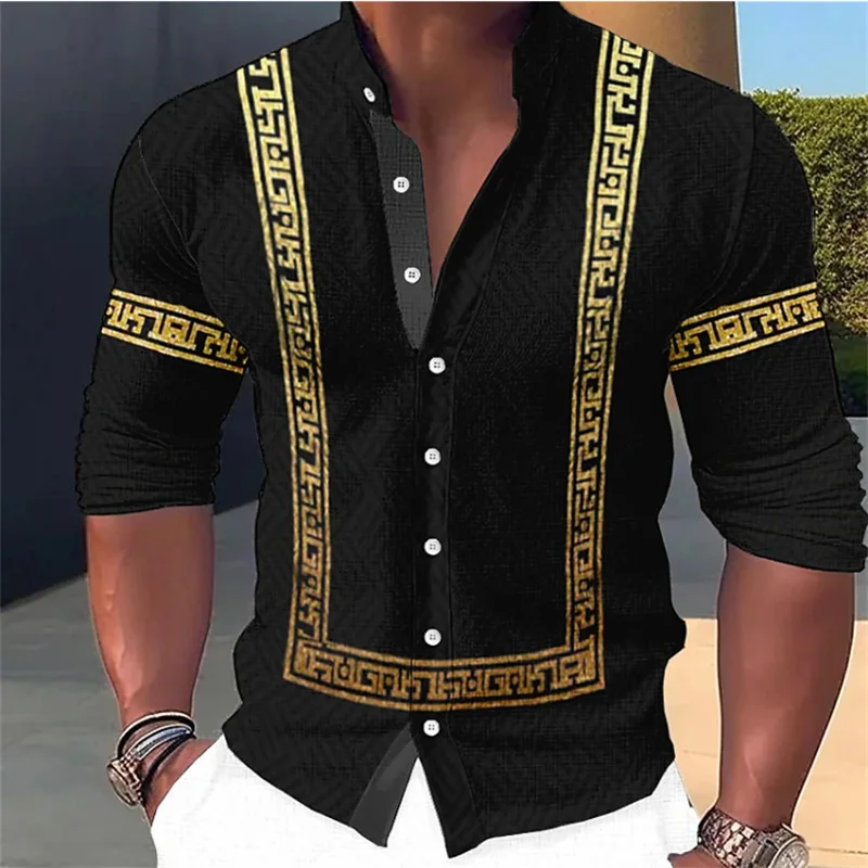 Men\'s shirts, button-down shirts, casual shirts, summer, printed long sleeves, everyday, fashionable, casual and comfortable