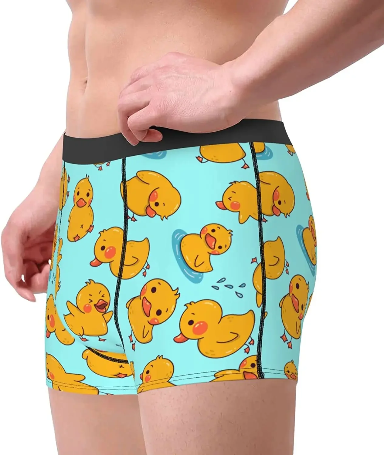 Men's Boxer Briefs Cartoon Yellow Duck Boxer Shorts Soft Breathable Stretch Underwear Trunks with Bulge Pouch for Men Boys