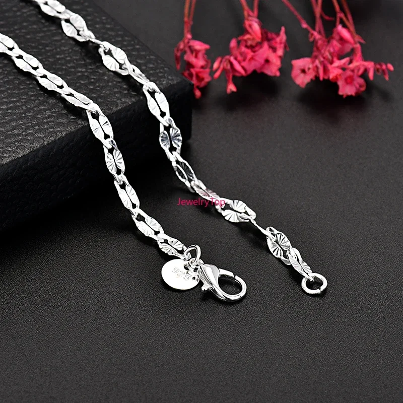 KCRLP Fine 925 Sterling Silver 4MM flat chains Necklaces for Men Women Lady wedding party Jewelry Christmas gifts 45-75cm