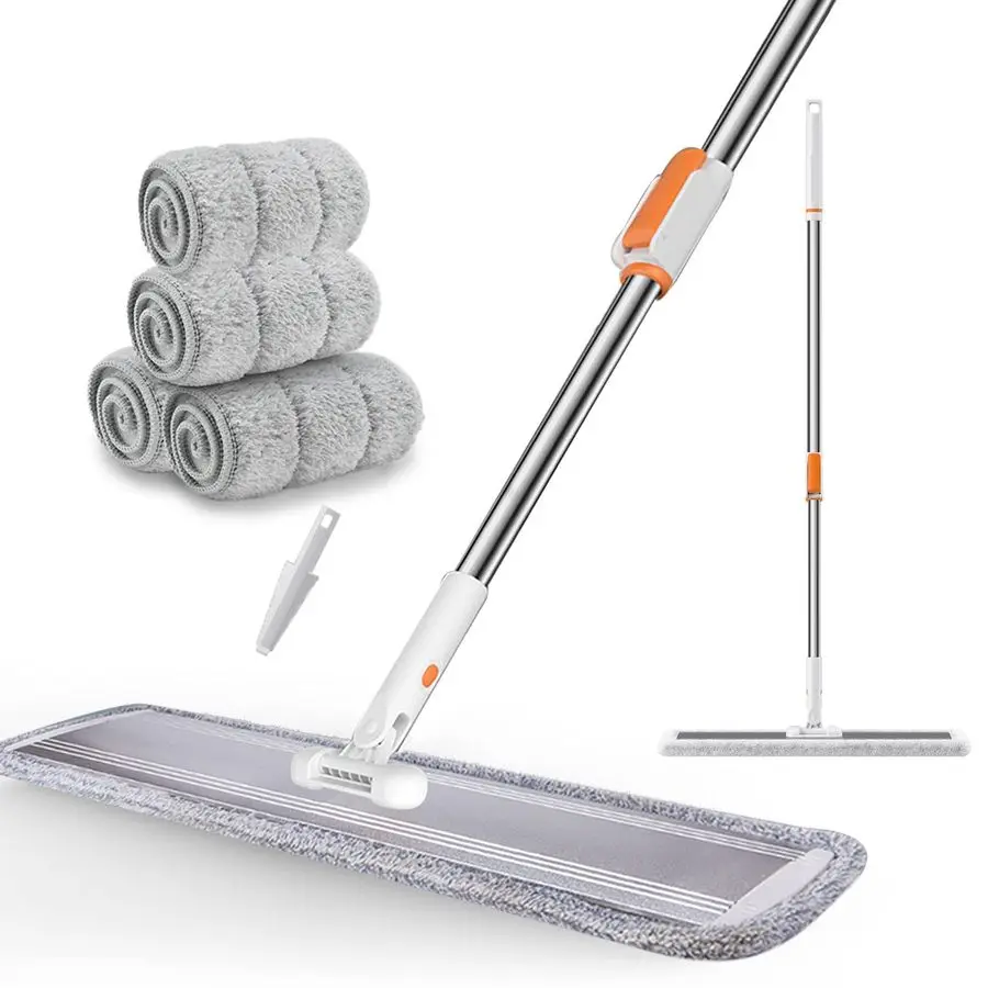 

Microfiber Flat Mop for Floor Cleaning Commercial Wide Mop with 360 Rotation, Stainless Steel Handle amp 4 Reusable Washable Pad