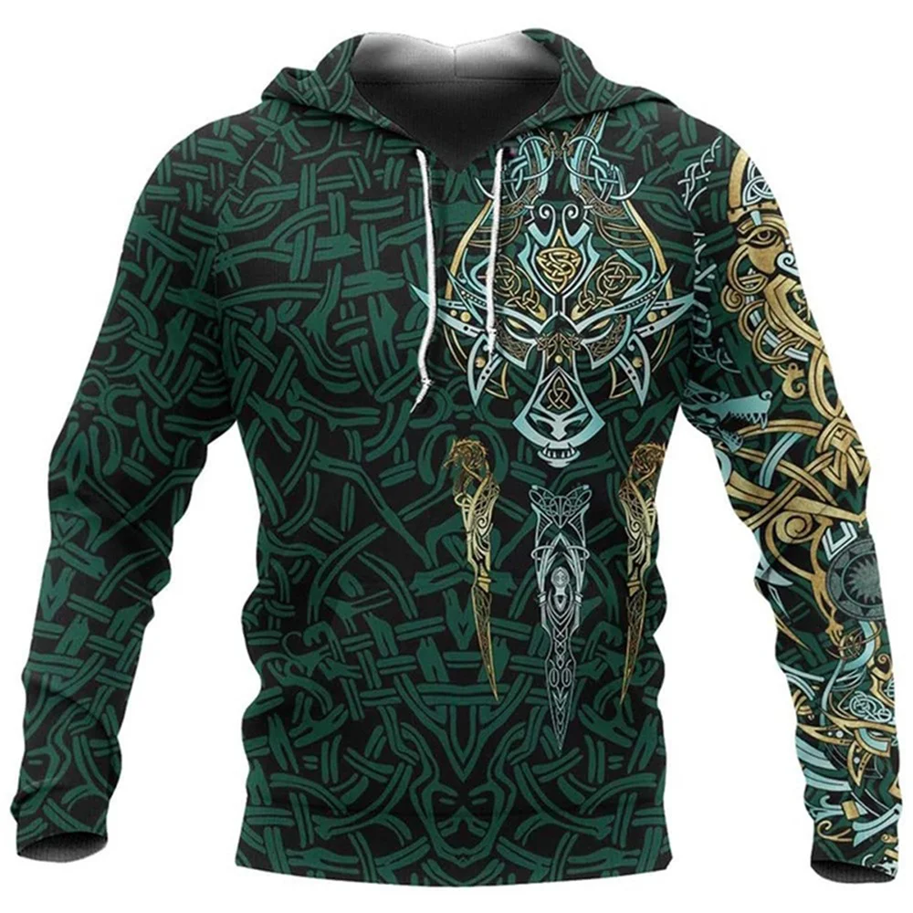 2024 Mens Hoodies Eagle Tattoo Pattern Vikings 3D Printed Fashion Casual Harajuku Hip Hop Autumn And Winter Oversized Sudaderas