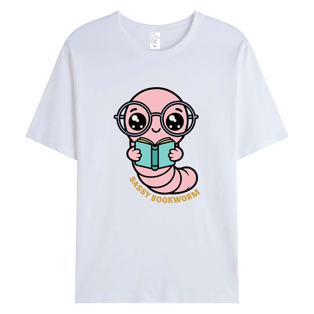

Sassy Bookworm Printed Women T Shirt Funny Pink Worm Reading Graphic Tees Harajuku Short Sleeve Female Tops Summer Clothing