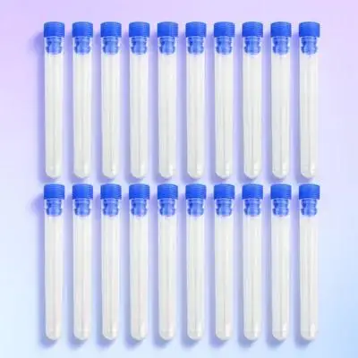 

20Pcs Non-Graduated Plastic Test Tubes Blue Round Bottom Screw Cap Leakproof for Laboratory Samples Food Coloring Craft Material