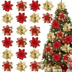 5Pcs 반짝이 크리스마스 꽃 크리스마스 트리 장식품 크리스마스 장식 홈 2025 Navidad Noel Natal 선물 새해 2026