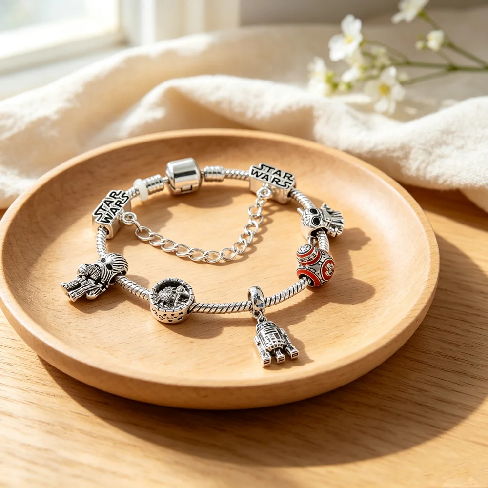 Vintage Metallic Figure Beaded Bracelet Unique Sci-Fi Movie Charms Statement Wrist Accessory for Party & Daily Matching