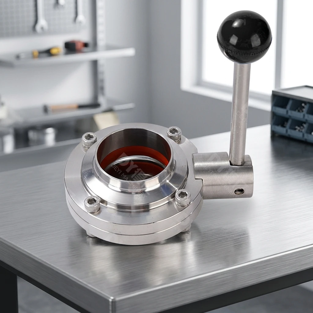 Water Pipeline Fitting SS316L Sanitary Stainless Steel Manual Welded Butterfly Valve, Hand Lever with Silicone Gasket