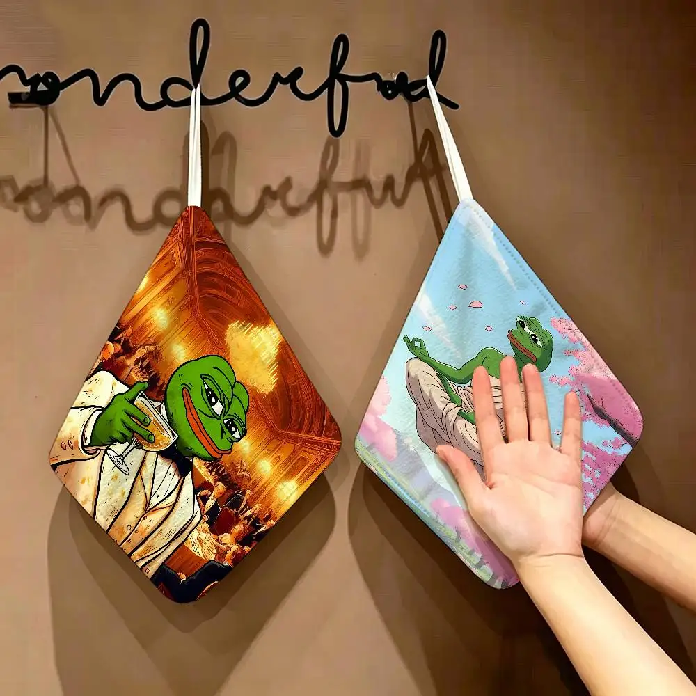 Sad Frog pepe Polyester Cotton Hand Wiping Towel, Anti-shrink Hanging Kitchen Cloth for Household Cleaning