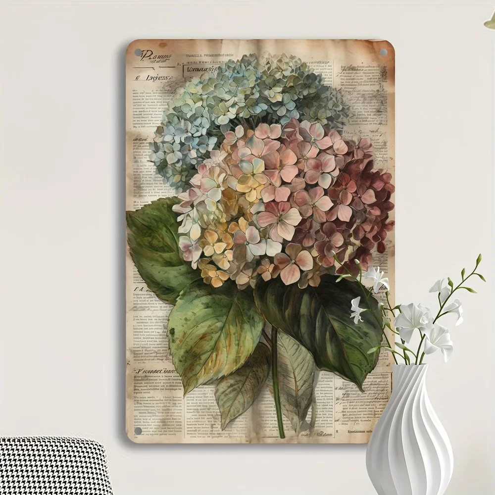 Vintage Hydrangea Aluminum Tin Sign - Retro Floral Home & Bar Decor,  Multipurpose Wall Art with Vibrant Colors,