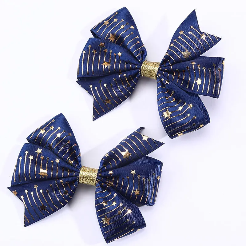 2Pcs New Shining Bronzing Hair Bows Clip For Baby Girls Boutique Children Hairpins Headwear Kids Barrettes Hair Accessories