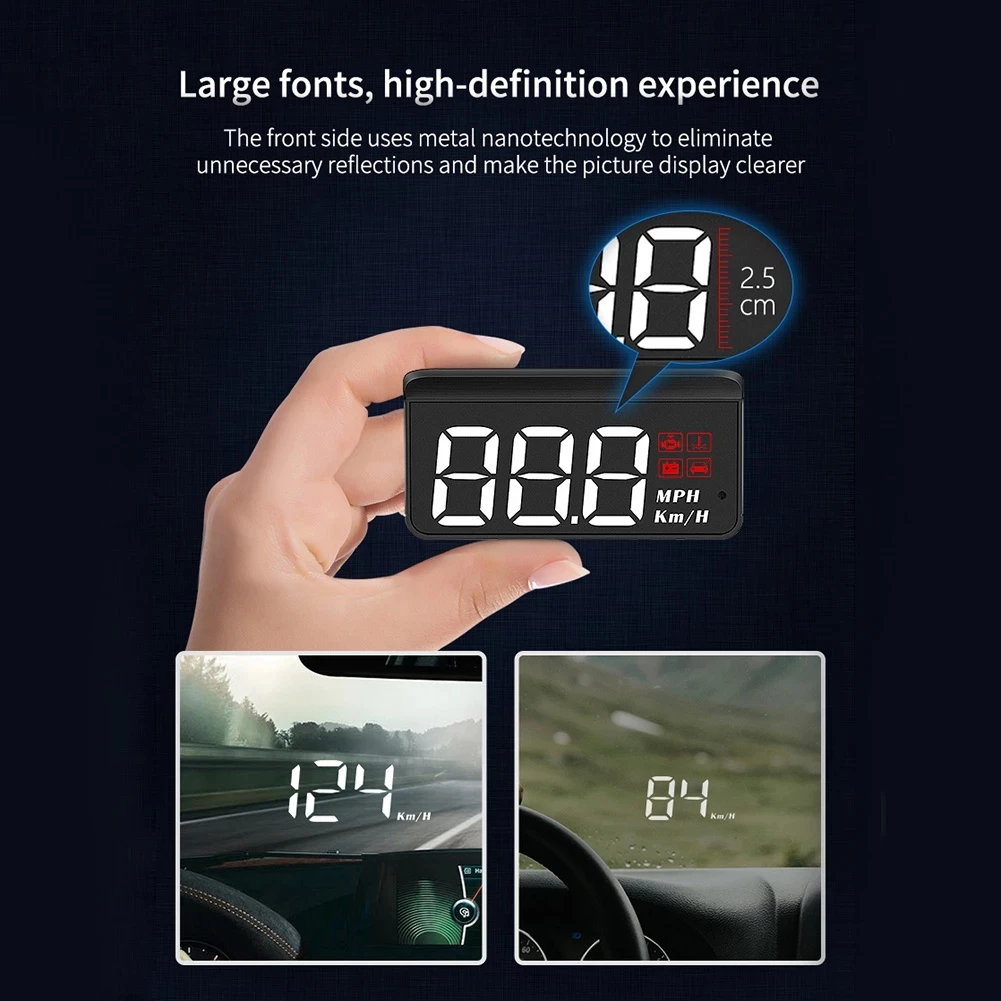 Car Universal M3 OBD2 HUD Car Projection Display Car Speed Display Battery Level Display Car Speeding Warning Head-Up Display