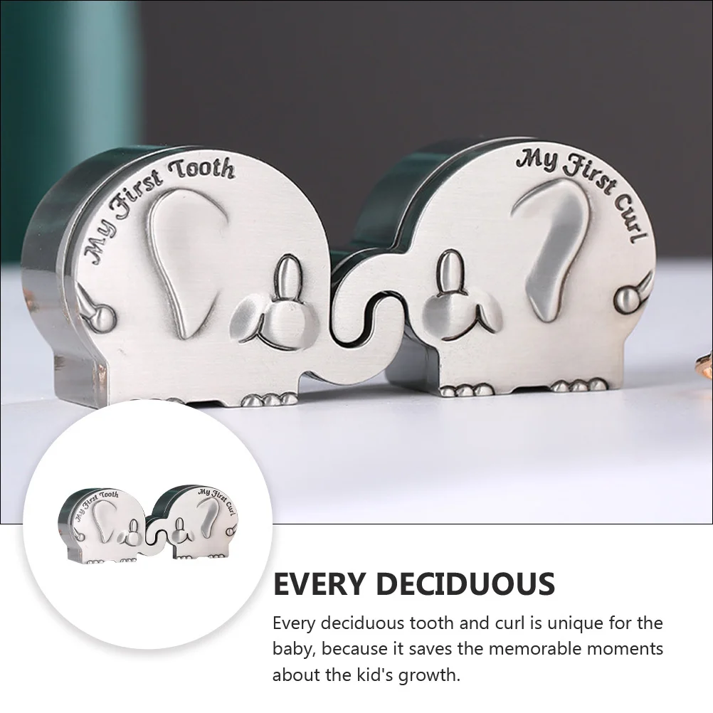 

1Pair Baby Hair and Tooth Keepsake Box Elephant Shape Zinc Alloy Case for Newborn First Tooth Curl Storage Baby Shower Gift
