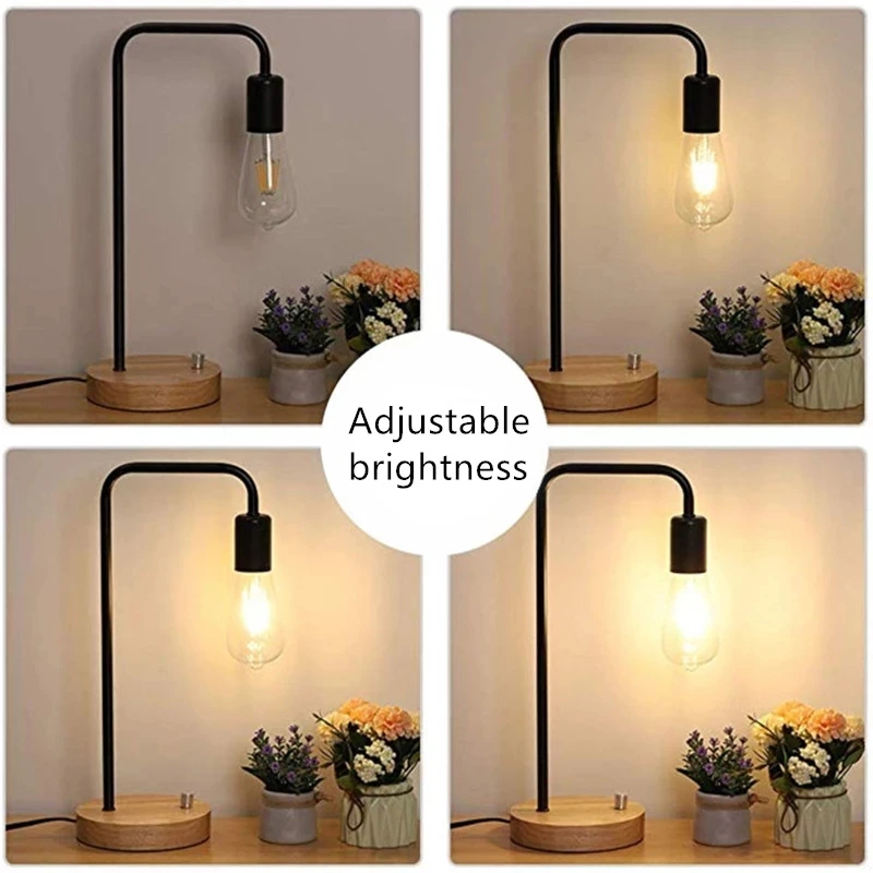 Creative Bedroom Bedside Dimmable Night Light Iron Desk Lamp With Romantic Wood Base Protable Household lighting (No Light Bulb)