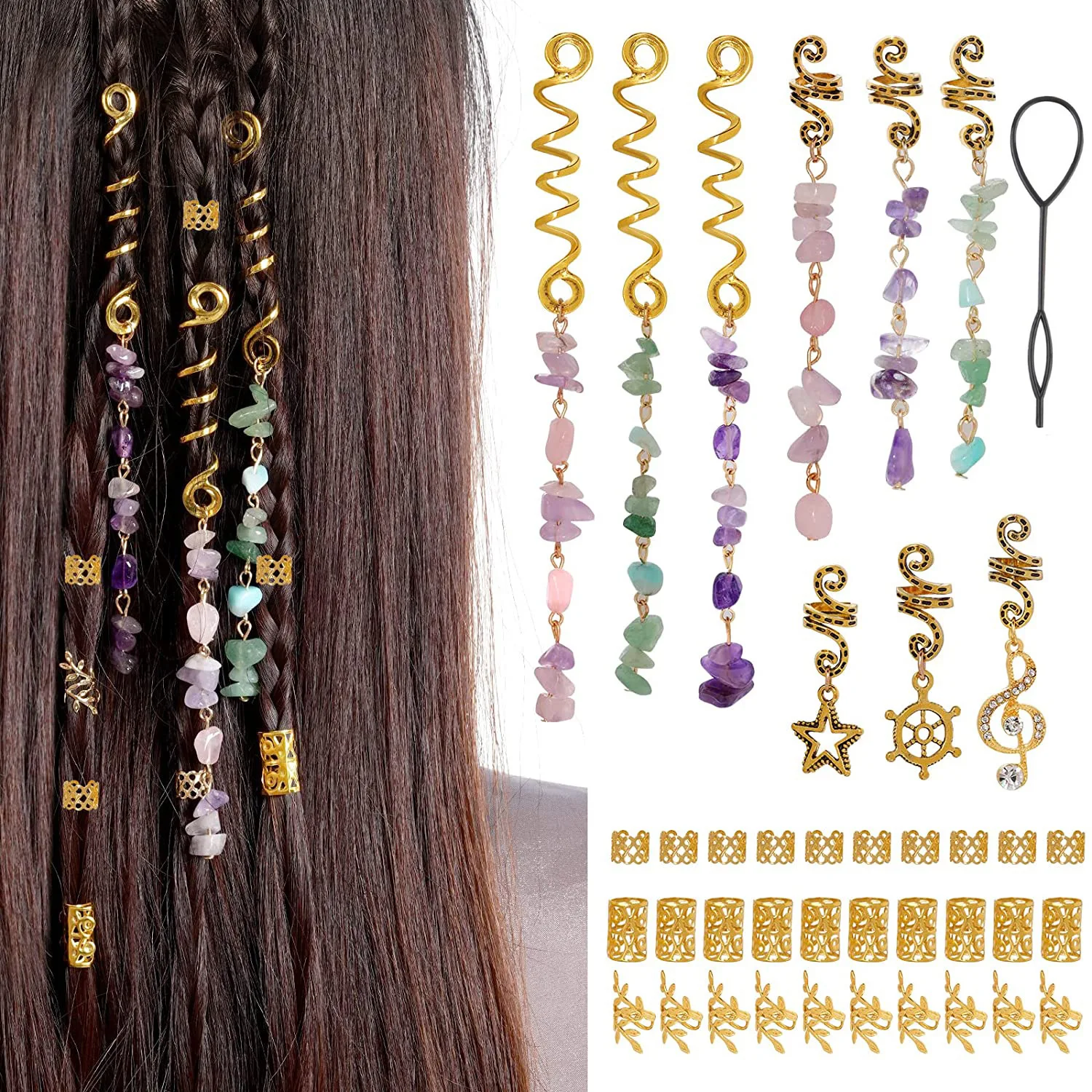 

Trending Dreadlock Spring Pendant Large Hair Charm Alloy Gold Tone for Jumbo Braid Extension Rustproof Easy Install Home Styling