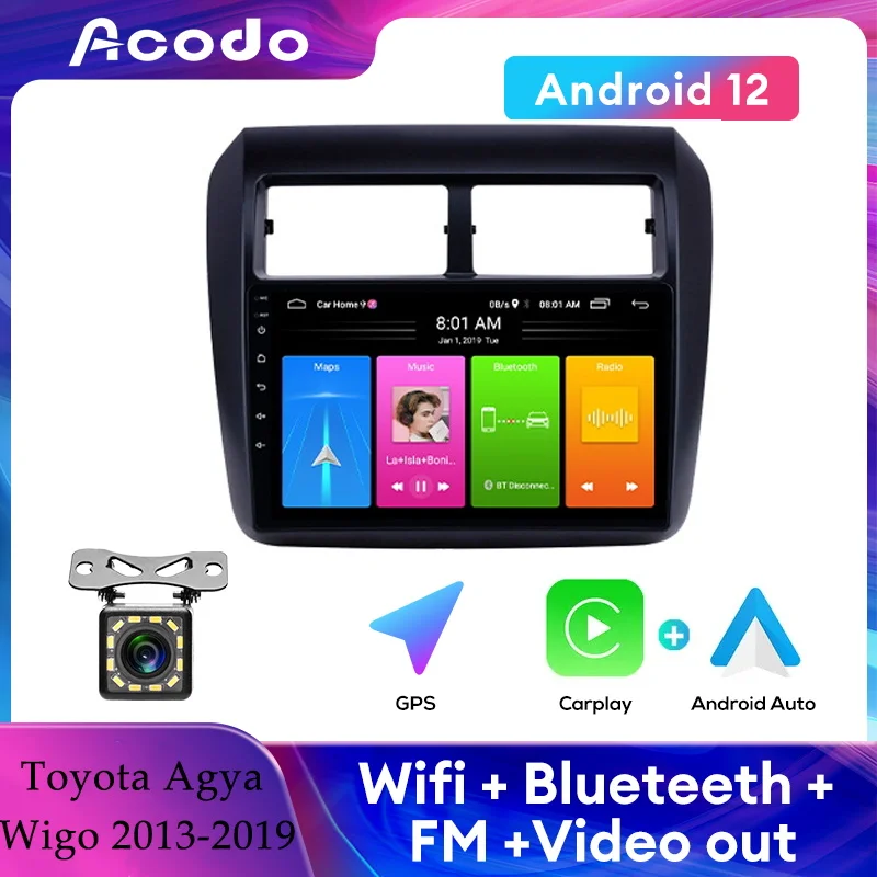 

Acodo 2din Android 12 Headunit For Toyota Agya Wigo 2013-2019 Car Stereo 9'' FM Radio GPS Video Out Steering Wheel Control