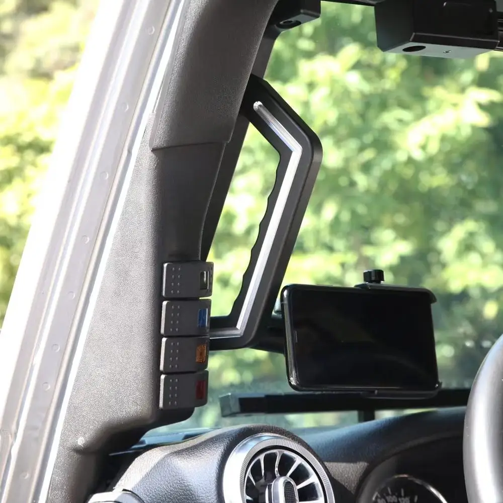 A Pillar Grab Handle with Phone Holder for Jeep wrangler Jk Aluminum Front Handle bar From 4x4 Accessories Maiker
