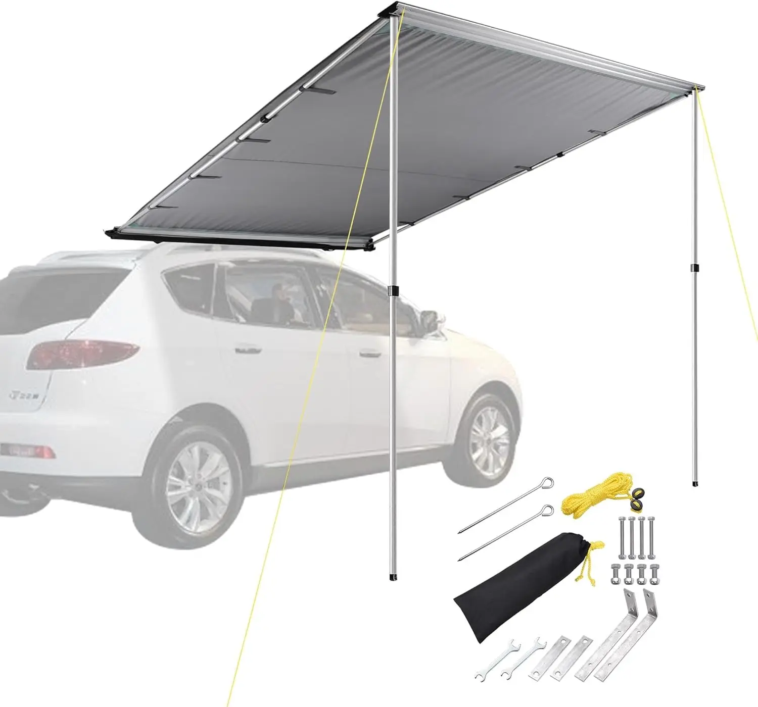 

6.6x8.4Ft Car Side Awning SUV Truck Vehicle Awning Rooftop Pull Out Tent Shelter PU2000mm UV50+ Shade SUV Outdoor Camping