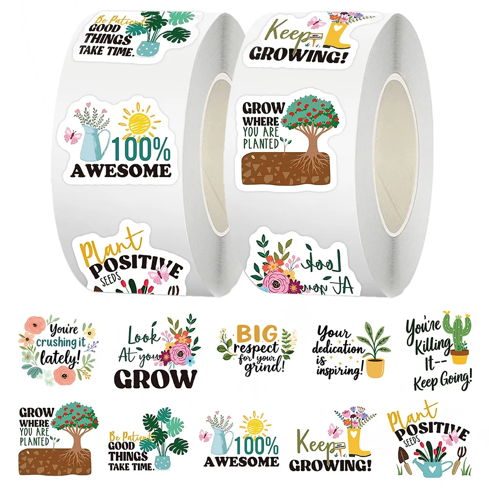 

500Pcs/Roll Inspiring Quotes About Plants Sealing Stickers Student Reward Decal Notebook Phone Guitar Skateboard Classic Kid Toy