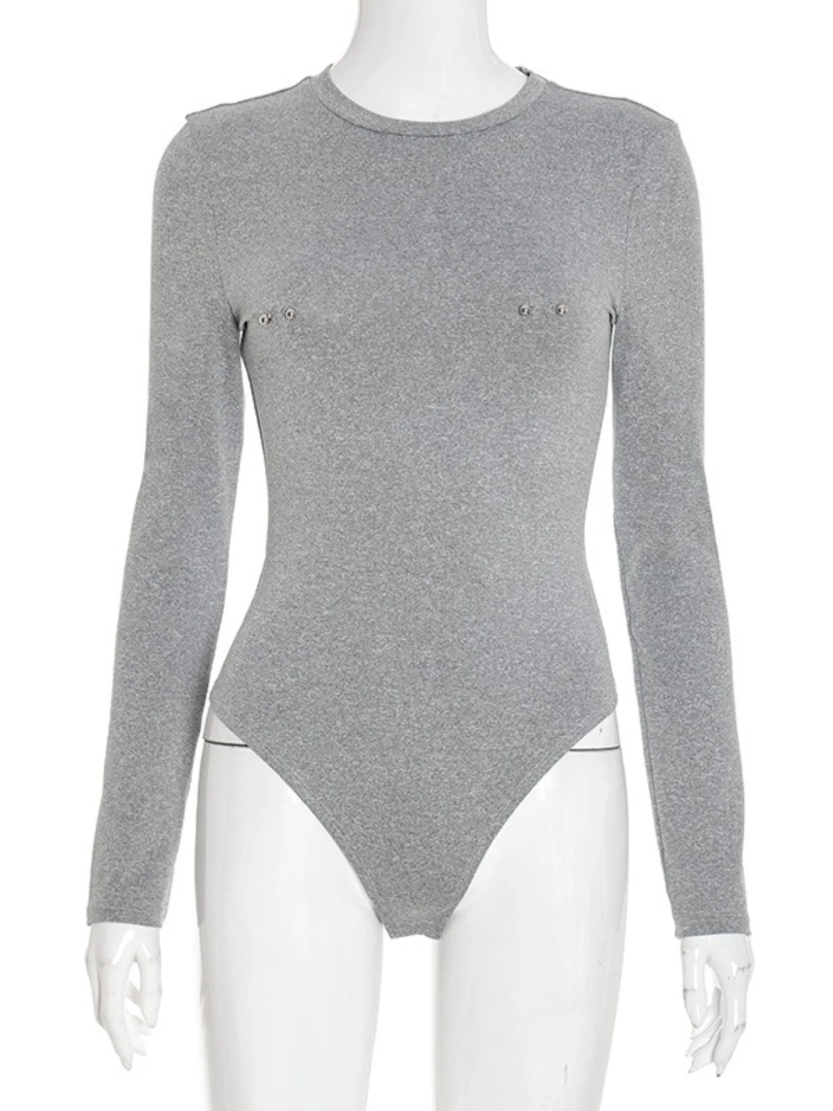 SsTss بدلة للجسم بأكمام طويلة للنساء بلون سادة ورقبة مستديرة نحيفة تي شيرت علوي غير رسمي غمد الشارع مفتوح المنشعب