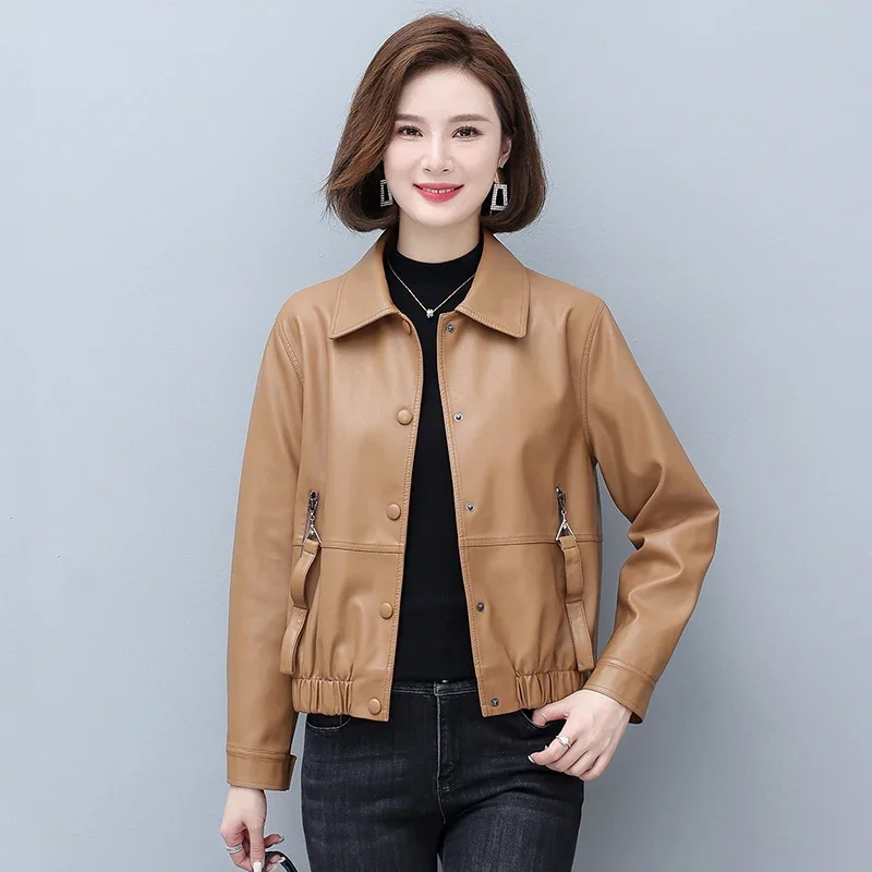 Spring And Autumn Leather Jackets Women Turn-Down Collar Leather Clothing Outwear S-3XL Suede Coats Chaqueta Mujer YTNMYOP