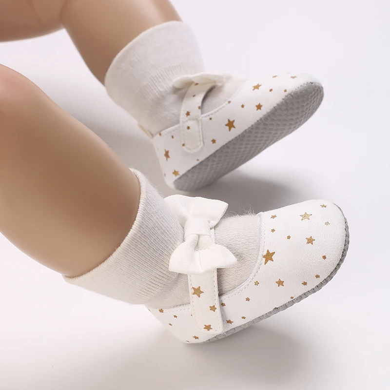 0-18M Baby Girl Cute Moccasinss Shoes Soft Sole Bow Decor Little Star Flats Shoes First Walkers Non-Slip Summer Princess Shoes