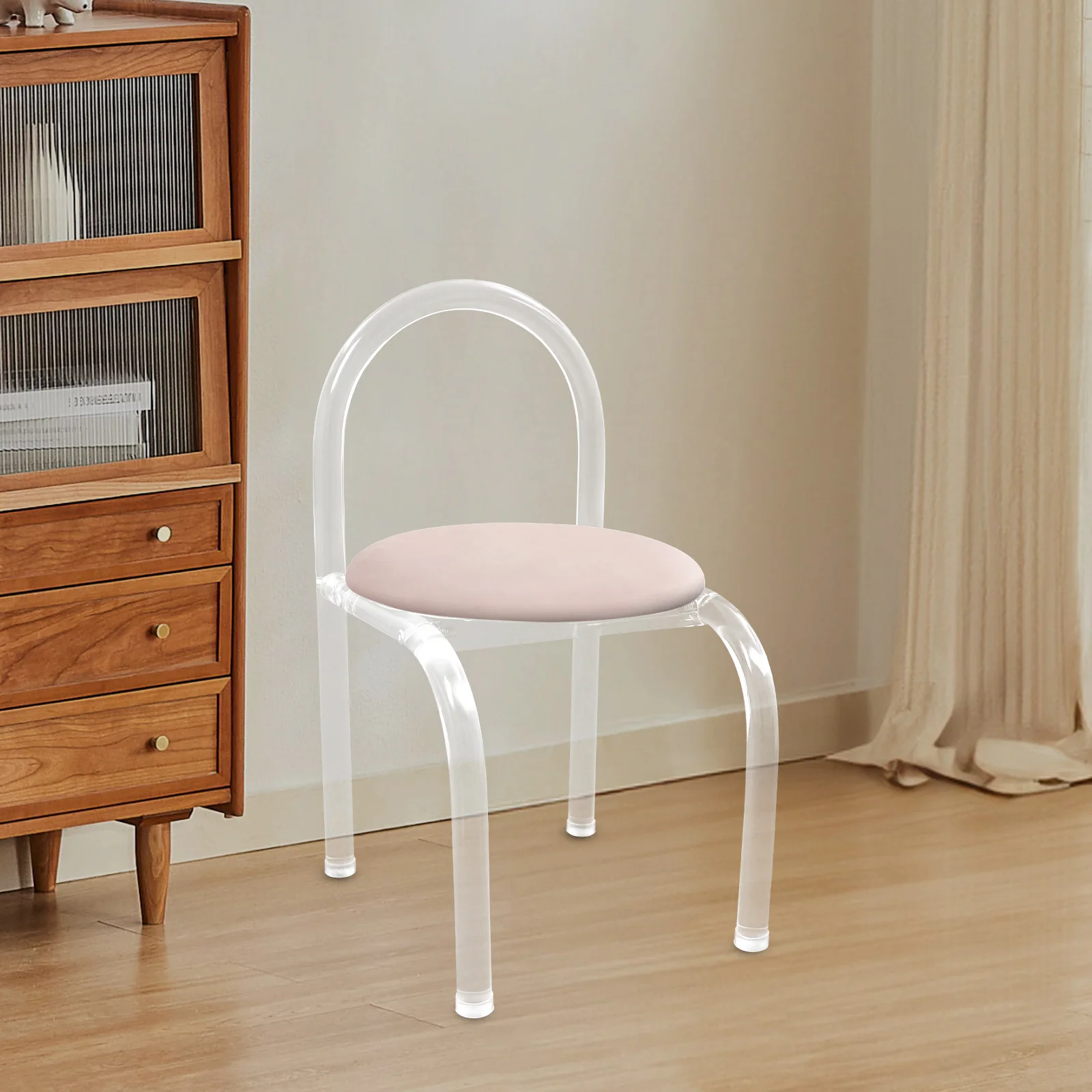 

Современный минималистичный акриловый стул, прозрачный туалетный столик со спинкой и подушкой, небольшой акцентный стул для макияжа/столовой/гостиной