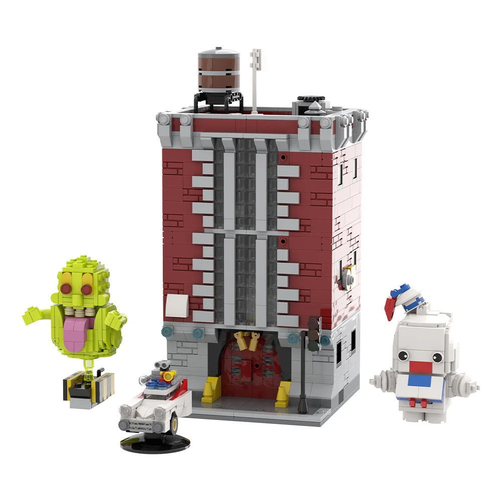 شركة MOC Ghostbustersed Firehouse 8 مكعبات بناء نموذج Firehouse Company 8 ألعاب تجميع الطوب لعرض الشارع المعمارية