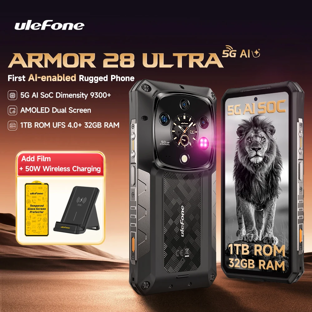 【Wereldpremière】Ulefone Armor 28 Ultra 5G AI robuuste telefoon 1TB ROM + 32GB RAM Android-smartphone AMOLED 6,67" 10600mAh mobiele telefoon
