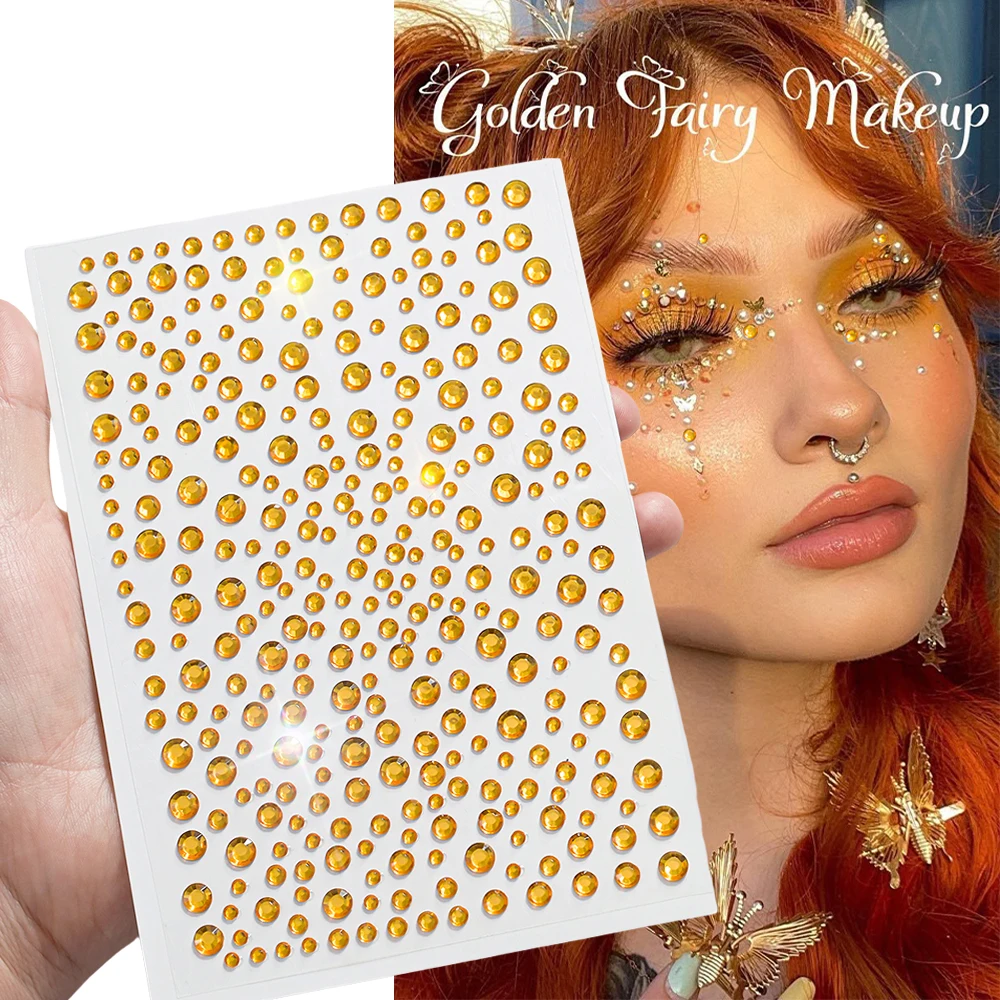 1pcs Pumpkin Yellow-orange Face Stickers Sparkling 3D Jewels Stickers Eye Face Gems Decals DIY Decoration for Halloween Cosplay