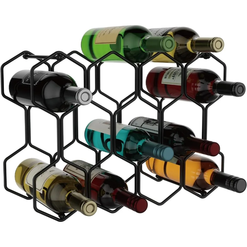 

Modern 14-Bottle Countertop Wine Rack, Freestanding Metal Holder for Kitchen and Bar Storage in Black
