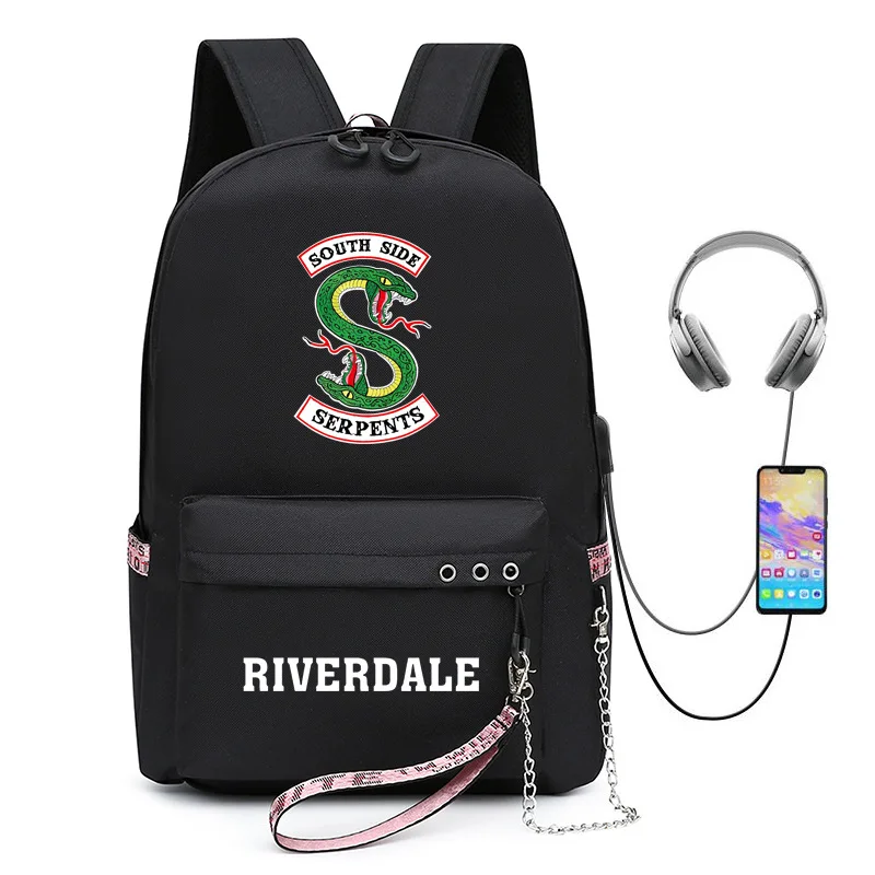 Harajuku Popular Funny Riverdale USB Student School Bags Unisex Print Oxford Waterproof Notebook multifunction Travel Backpacks