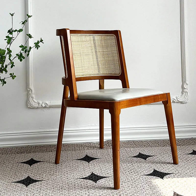 

Дизайнерский обеденный стул из цельного дерева, кофейня, клуб, мягкая сумка из ротанга в стиле ретро, качественная домашняя спинка для ресторана