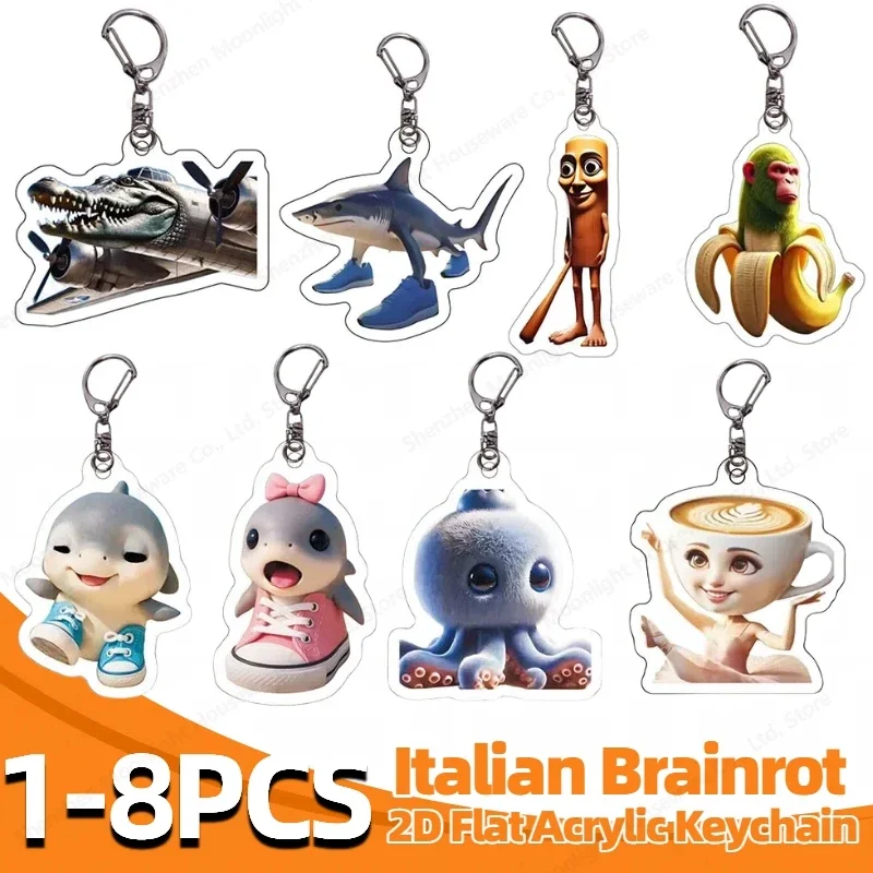 

1/8pcs Creative Italian Brainrot Animals Keychains for Accessories Funny Sigma Skibidi Rizz Cat Silly Meme Keyrings Fans Gifts