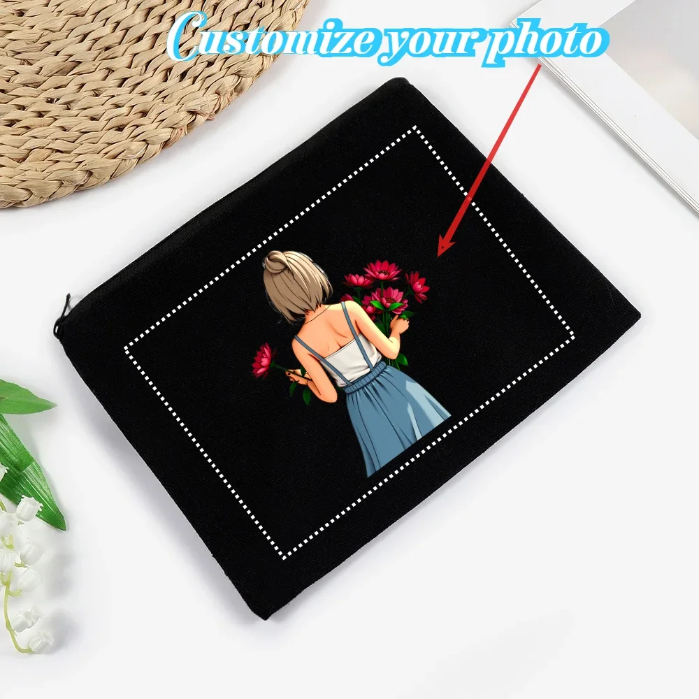 20pcs Customizable Photo Canvas Cosmetic Bags with Black Zipper Pencil Cases for Travel School Wedding & Holiday Gifts