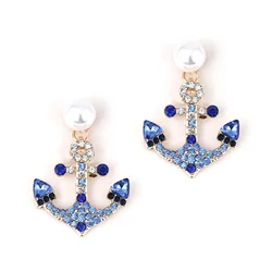 Fashion Creative Anchor Pearl Earrings For Women Vintage Rhinestone Charms Cross Pendant Earrings Office Party Jewelry Lady Gift
