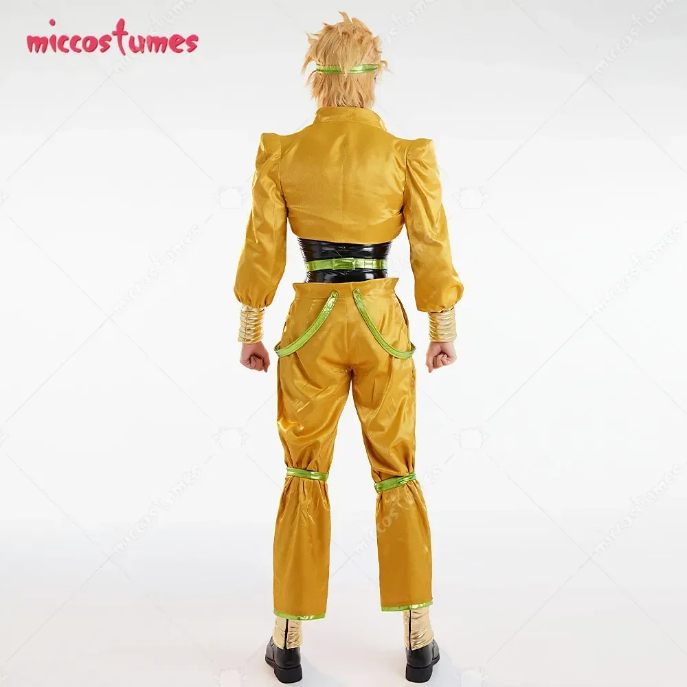 Miccostumes 남녀공용 풀 세트, 할로윈 코스프레 코스튬, 머리 장식 및 팔찌가 있는 Dio 코스튬, 노란색 및 검정색